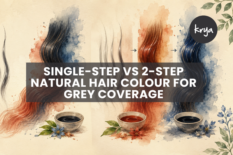 How to choose between Krya’s single-step and 2-step natural hair colours for grey coverage