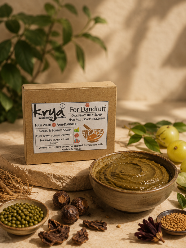 Krya Anti Dandruff Hair Wash – Ayurvedic Shampoo Powder for Fungal Dandruff & Itchy Scalp