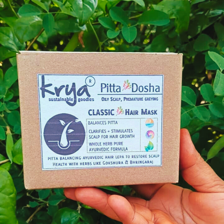 Krya Classic Ayurvedic Hair Mask powder for premature greying and hair growth in traditional packaging