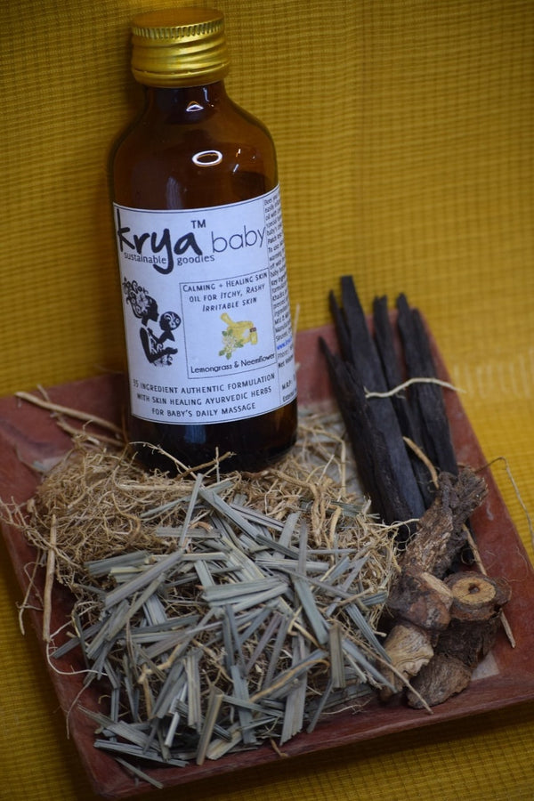 Krya Baby Massage oil for sensitive rashy skin - Pitta (Lemongrass &amp; Neemflower)