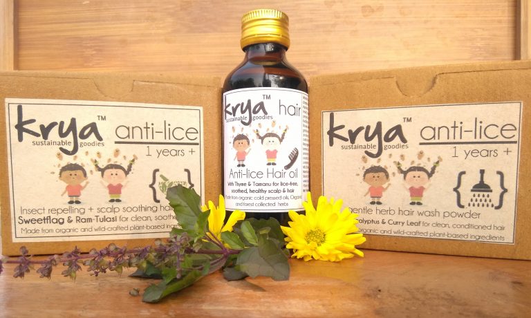 Krya 3 part anti lice hair system that safely and naturally repels lice and soothes the scalp