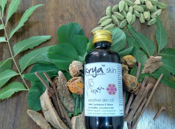 Krya Sensitive skin oil formulated to heal skin conditions like eczema, psoriasis, dermatitis