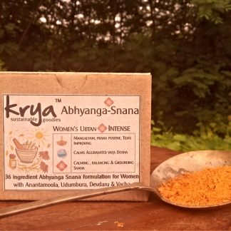 Krya Intense Women's Ubtan pairs with Intense Abhyanga oil to balance vata dosha in the body